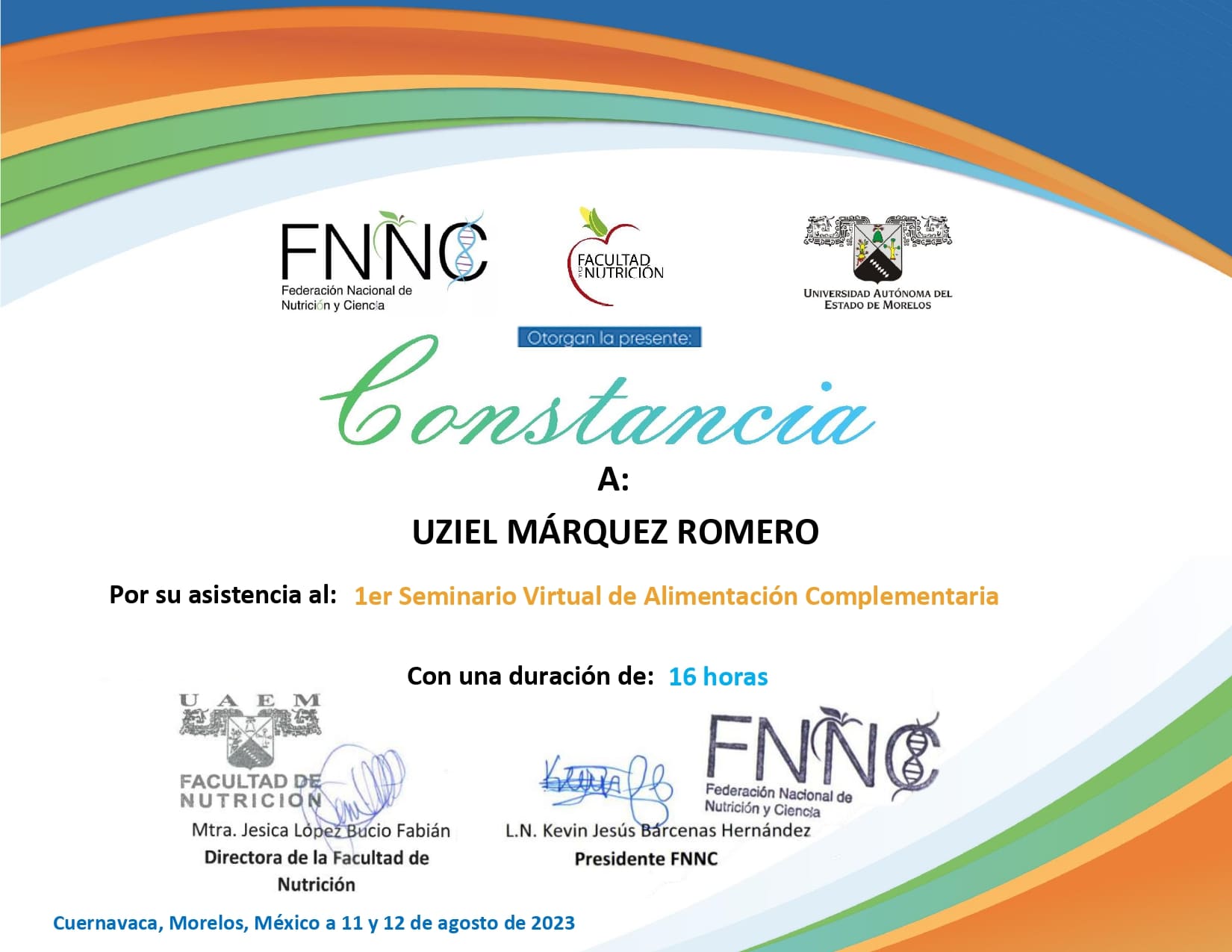 Constancia de alimentación complementaria